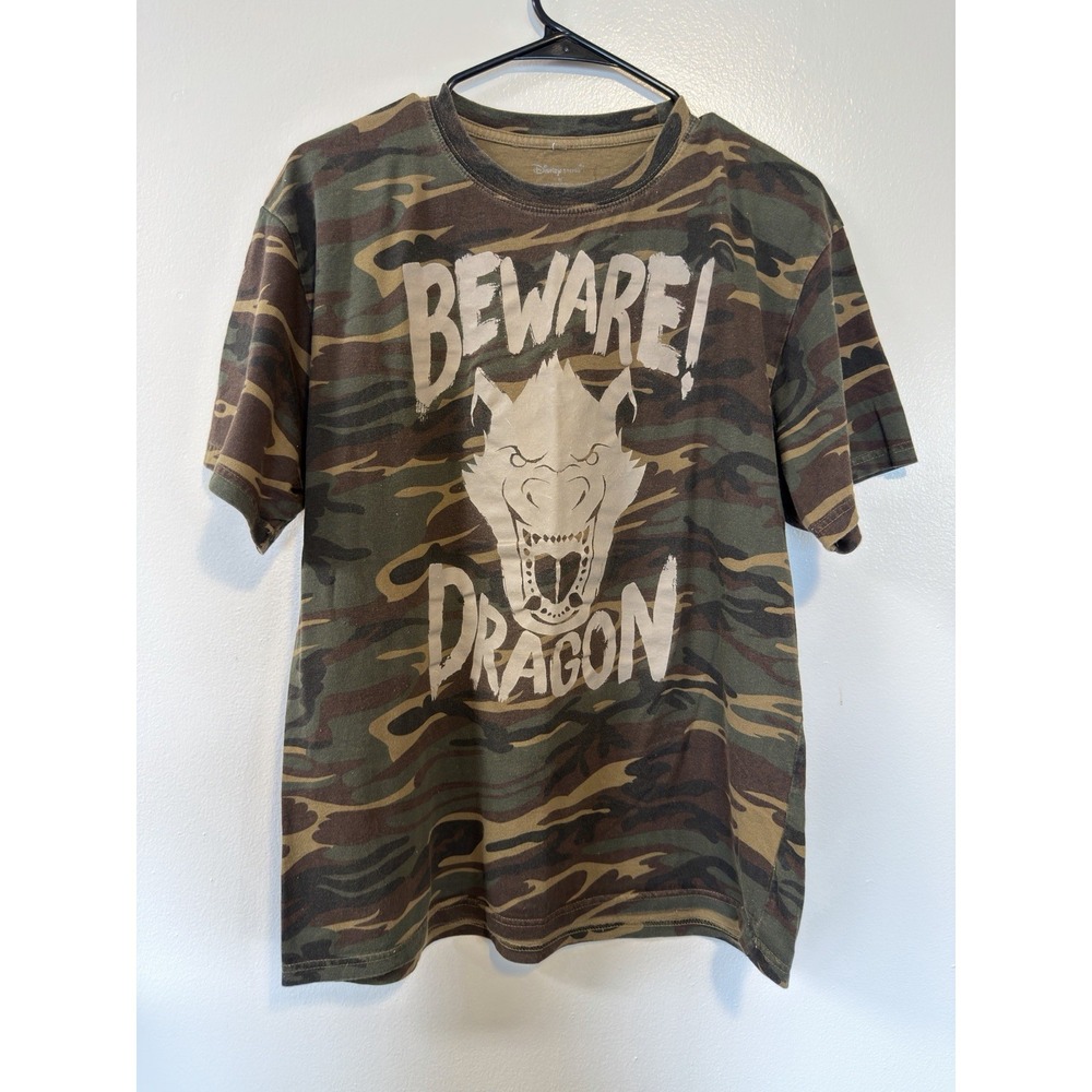 Disney Store Beware Dragon Camo Graphic T-Shirt Mens Medium Green Camouflage Tee